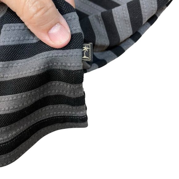 Tommy Bahama Polo Shirt Men’s Size Large Silk Blend Stripes Black and Gray - Picture 4 of 6